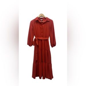 Nanette Lepore Red Tiered Waist Tie Button Down top Dress